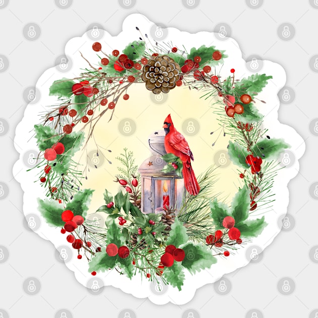 Christmas Cardinal Wreath Sticker by StuffWeMade